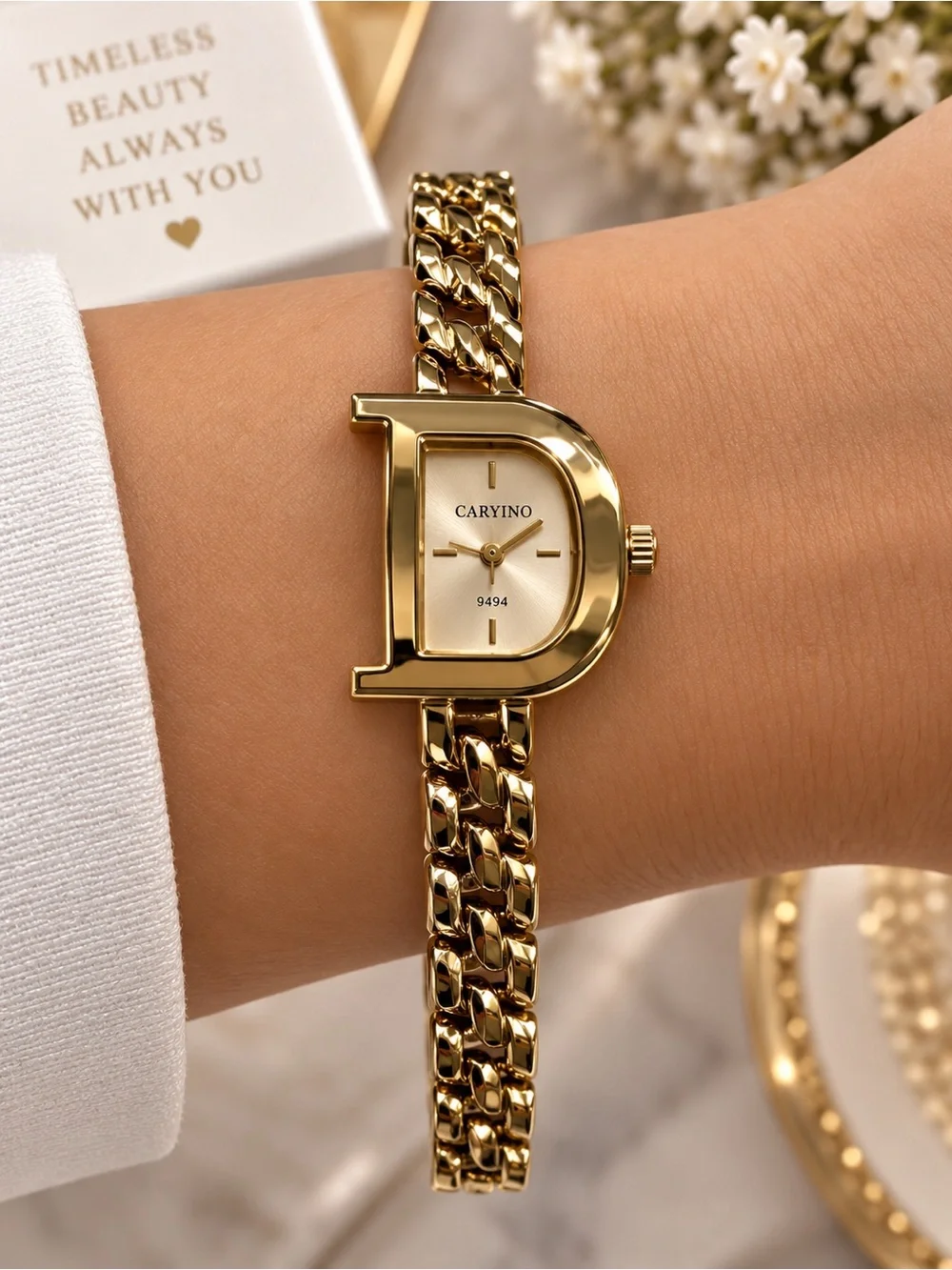Gold D-Frame Women's Bracelet Watch
